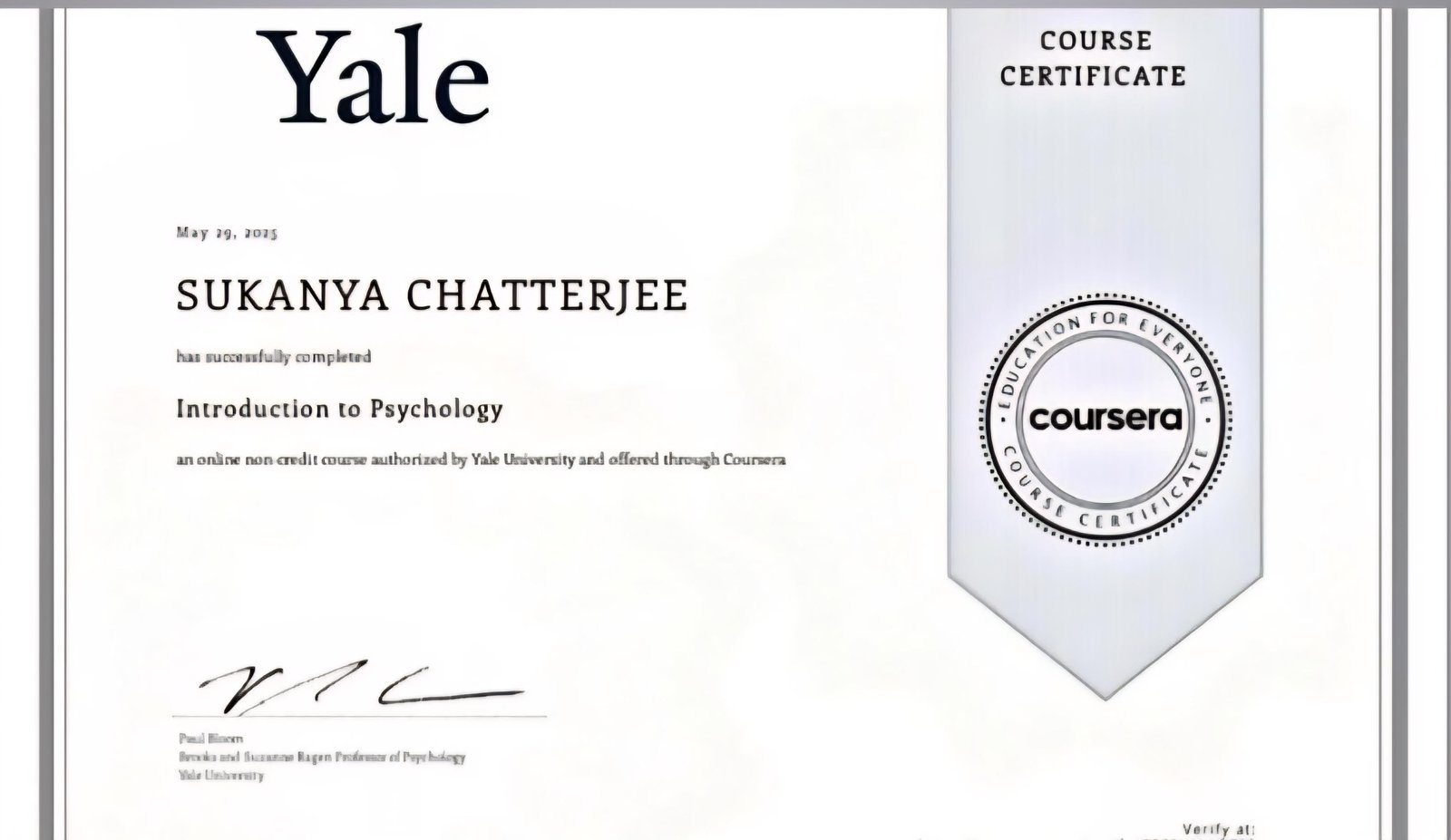 Certificate and recognition